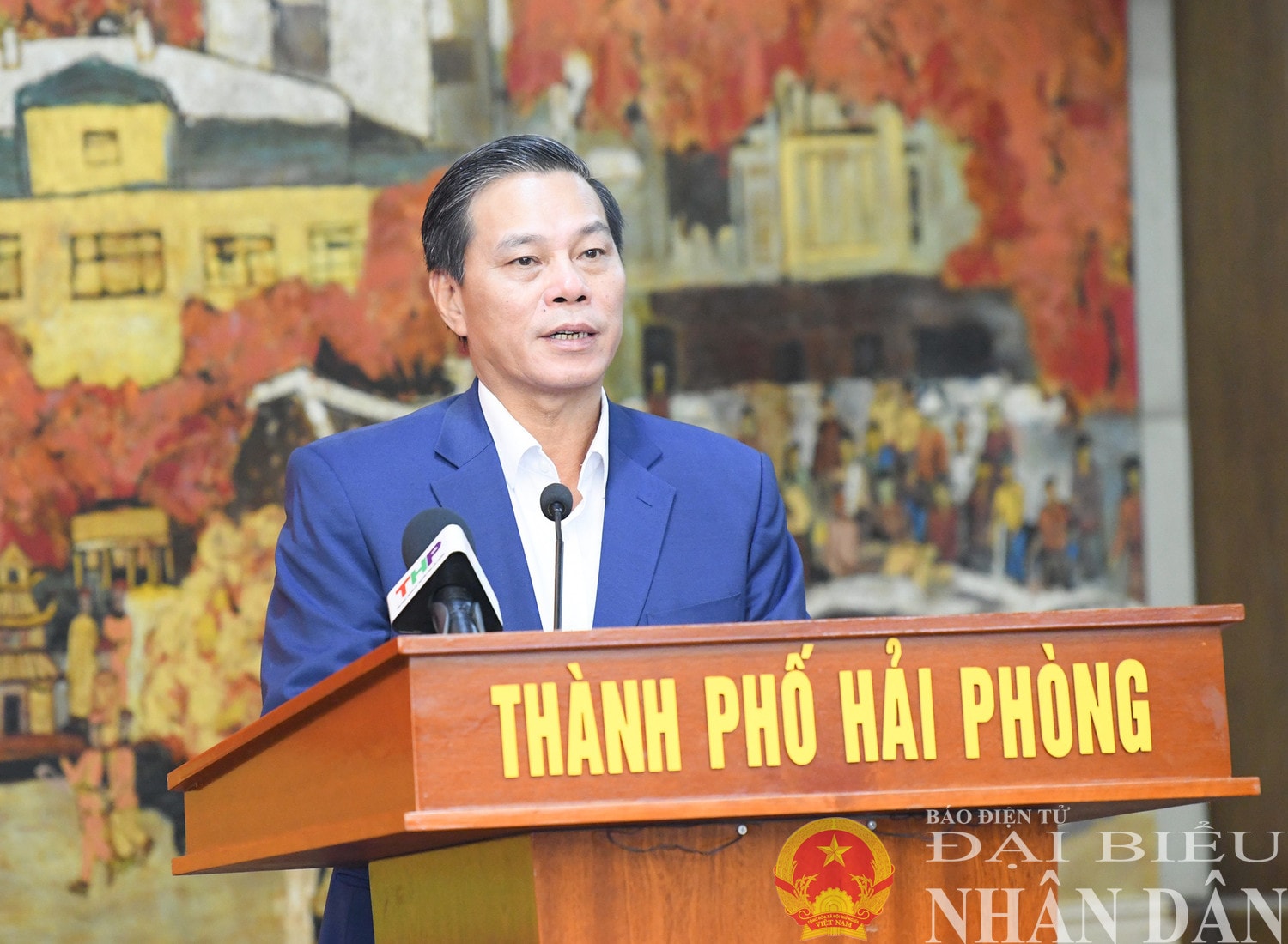 Phó Bí thư Thành ủy, Chủ tịch UBND Thành phố Hải Phòng Nguyễn Văn Tùng phát biểu. Ảnh: Lâm Hiển