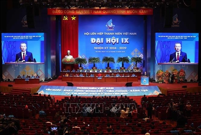 Tổng Bí thư Tô Lâm phát biểu chỉ đạo Đại hội đại biểu toàn quốc Hội Liên hiệp Thanh niên Việt Nam Khóa IX. Ảnh: Thống Nhất/TTXVN
