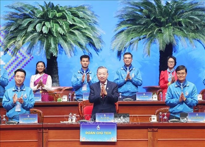 Tổng Bí thư Tô Lâm dự Đại hội đại biểu toàn quốc Hội Liên hiệp Thanh niên Việt Nam Khóa IX. Ảnh: Thống Nhất/TTXVN