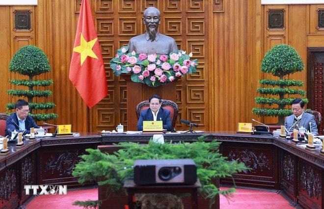 Thủ tướng Phạm Minh Chính chủ trì Phiên họp lần thứ năm của Ban Chỉ đạo tinh gọn bộ máy của Chính phủ. Ảnh: Dương Giang/TTXVN