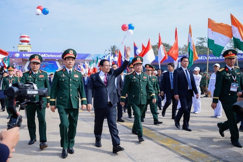 Thủ tướng Phạm Minh Chính đến dự khai mạc Triển lãm Quốc phòng quốc tế Việt Nam 2024. Ảnh: VGP/Nhật Bắc