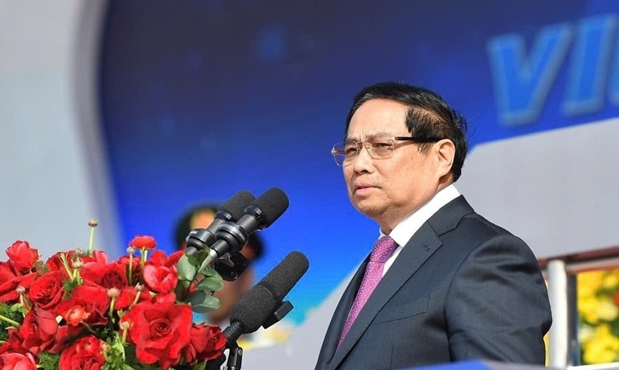 Thủ tướng Phạm Minh Chính phát biểu khai mạc Triển lãm Quốc phòng quốc tế Việt Nam 2024. Ảnh: QĐND