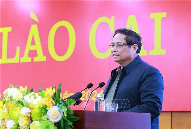 Thủ tướng Phạm Minh Chính kết luận buổi làm việc với lãnh đạo tỉnh Lào Cai về tình hình phát triển kinh tế - xã hội. Ảnh: Dương Giang/TTXVN