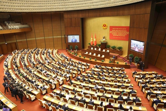 The Politburo and the Secretariat of the Party Central Committee hold a national conference to review the implementation of Resolution No. 18-NQTW of the 12th Party Central Committee. (Photo: VNA) The Politburo and the Secretariat of the Party Central Committee hold a national conference to review the implementation of Resolution No. 18-NQTW of the 12th Party Central Committee. (Photo: VNA)