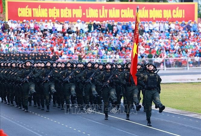 Sáng 7.5.2024, Lễ mít tinh, diễu binh, diễu hành kỷ niệm 70 năm Chiến thắng lịch sử Điện Biên Phủ (7.5.1954 - 7.5.2024) được tổ chức trọng thể tại thành phố Điện Biên Phủ, tỉnh Điện Biên. Ảnh: Dương Giang/TTXVN