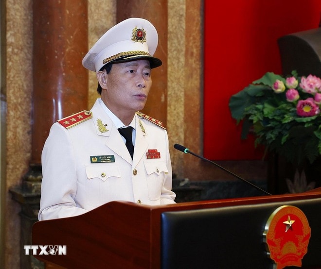 Thượng tướng Lê Quốc Hùng, Thứ trưởng Bộ Công an phát biểu. Ảnh: Lâm Khánh/ TTXVN