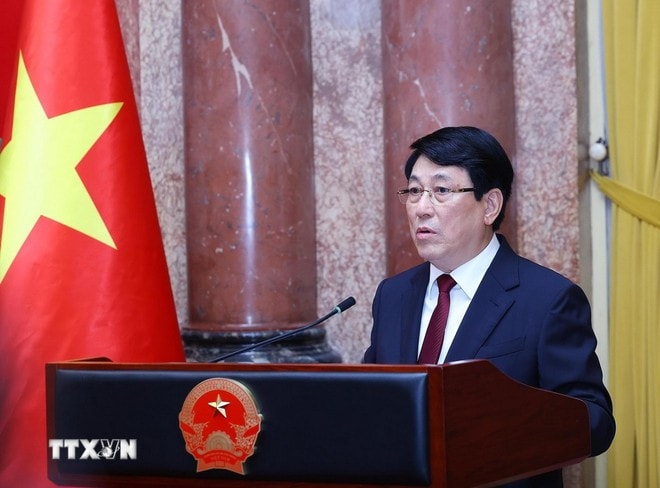 Chủ tịch nước Lương Cường phát biểu giao nhiệm vụ. Ảnh: Lâm Khánh/TTXVN