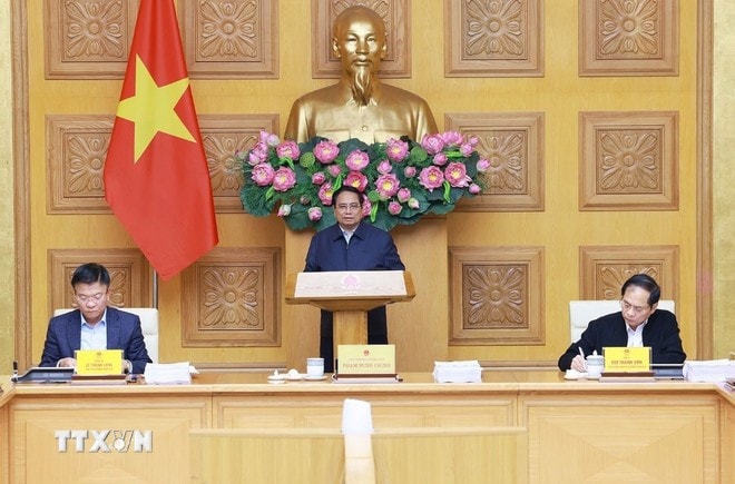 Thủ tướng Phạm Minh Chính chủ trì Phiên họp thứ tư của Ban Chỉ đạo rà soát, xử lý vướng mắc trong hệ thống văn bản quy phạm pháp luật. Ảnh: Dương Giang/TTXVN