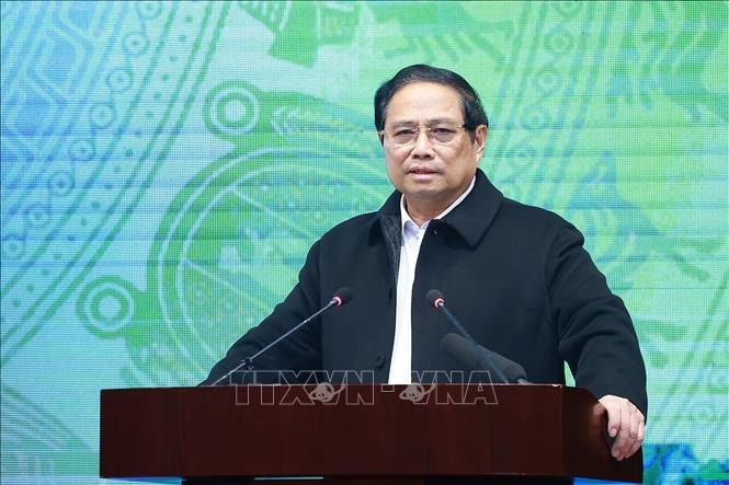 Thủ tướng Phạm Minh Chính phát biểu chỉ đạo Hội nghị triển khai nhiệm vụ năm 2025 của ngành Tài chính. Ảnh: Dương Giang/TTXVN