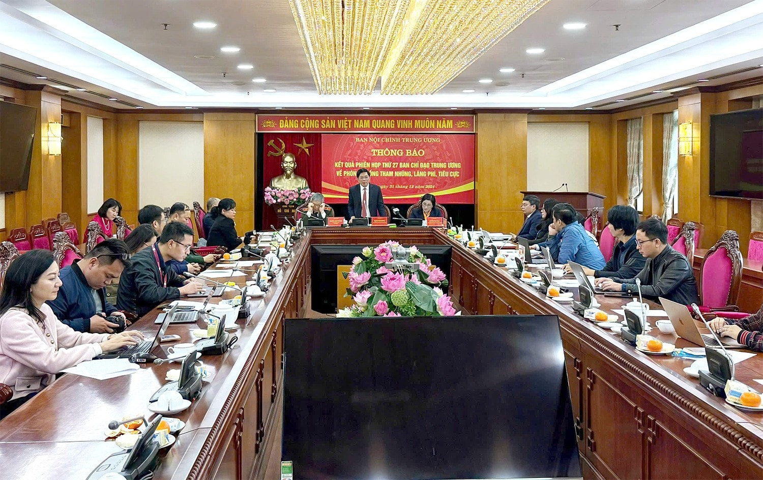 Quang cảnh họp báo thông báo kết quả Phiên họp thứ 27 của Ban Chỉ đạo Trung ương về phòng, chống tham nhũng, lãng phí, tiêu cực