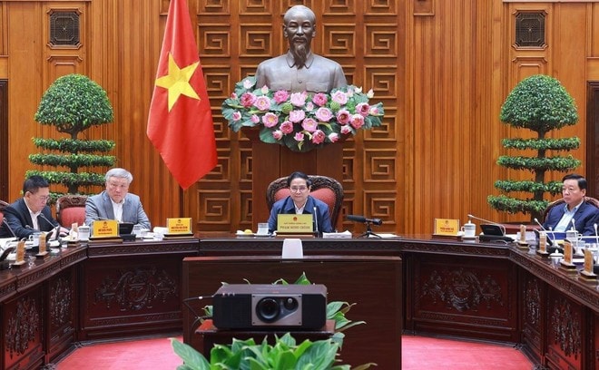 Thủ tướng Phạm Minh Chính chủ trì Phiên họp lần thứ 7 BCĐ tinh gọn bộ máy của Chính phủ. Ảnh: Dương Giang/TTXVN
