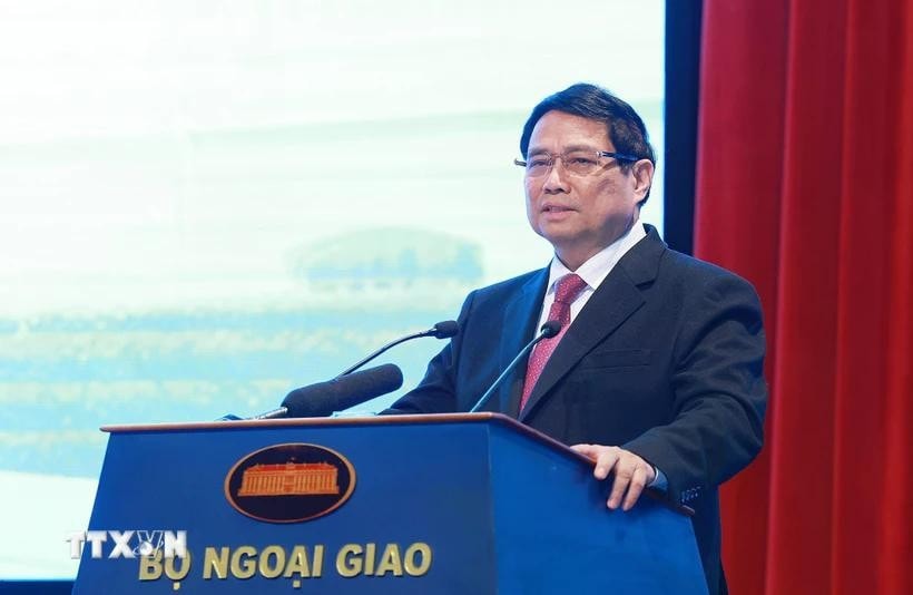 Thủ tướng Phạm Minh Chính phát biểu chỉ đạo Hội nghị tổng triển khai nhiệm vụ ngành ngoại giao. Ảnh: Dương Giang/TTXVN