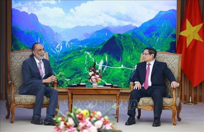 Thủ tướng Phạm Minh Chính tiếp Phó Tổng Thư ký Liên Hợp Quốc Amandeep Singh Gill. Ảnh: Dương Giang/TTXVN