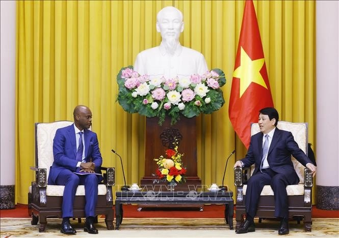 Chủ tịch nước Lương Cường tiếp Bộ trưởng Ngoại giao, Hội nhập khu vực và Kiều dân Cộng hoà Togo Robert Dussey. Ảnh: Lâm Khánh/TTXVN