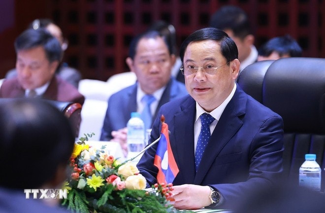 Thủ tướng Lào Sonexay Siphandone phát biểu tại Kỳ họp lần thứ 47 Ủy ban liên Chính phủ Việt Nam - Lào. Ảnh: Dương Giang/TTXVN
