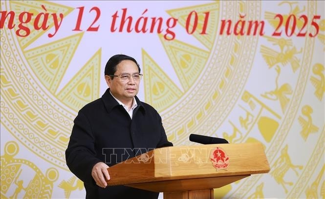Thủ tướng Phạm Minh Chính chủ trì Phiên họp thứ hai của Ban Chỉ đạo Trung ương triển khai xóa nhà tạm, nhà dột nát. Ảnh: Dương Giang/TTXVN