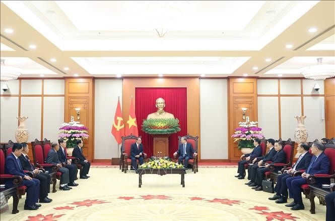Tổng Bí thư Tô Lâm tiếp Đoàn đại biểu cấp cao Bộ Công an Lào do Đại tướng Vilay Lakhamphong, Ủy viên Bộ Chính trị, Phó Thủ tướng Chính phủ, Bộ trưởng Bộ Công an Lào dẫn đầu đang có chuyến thăm và làm việc tại Việt Nam. Ảnh: Thống Nhất/TTXVN