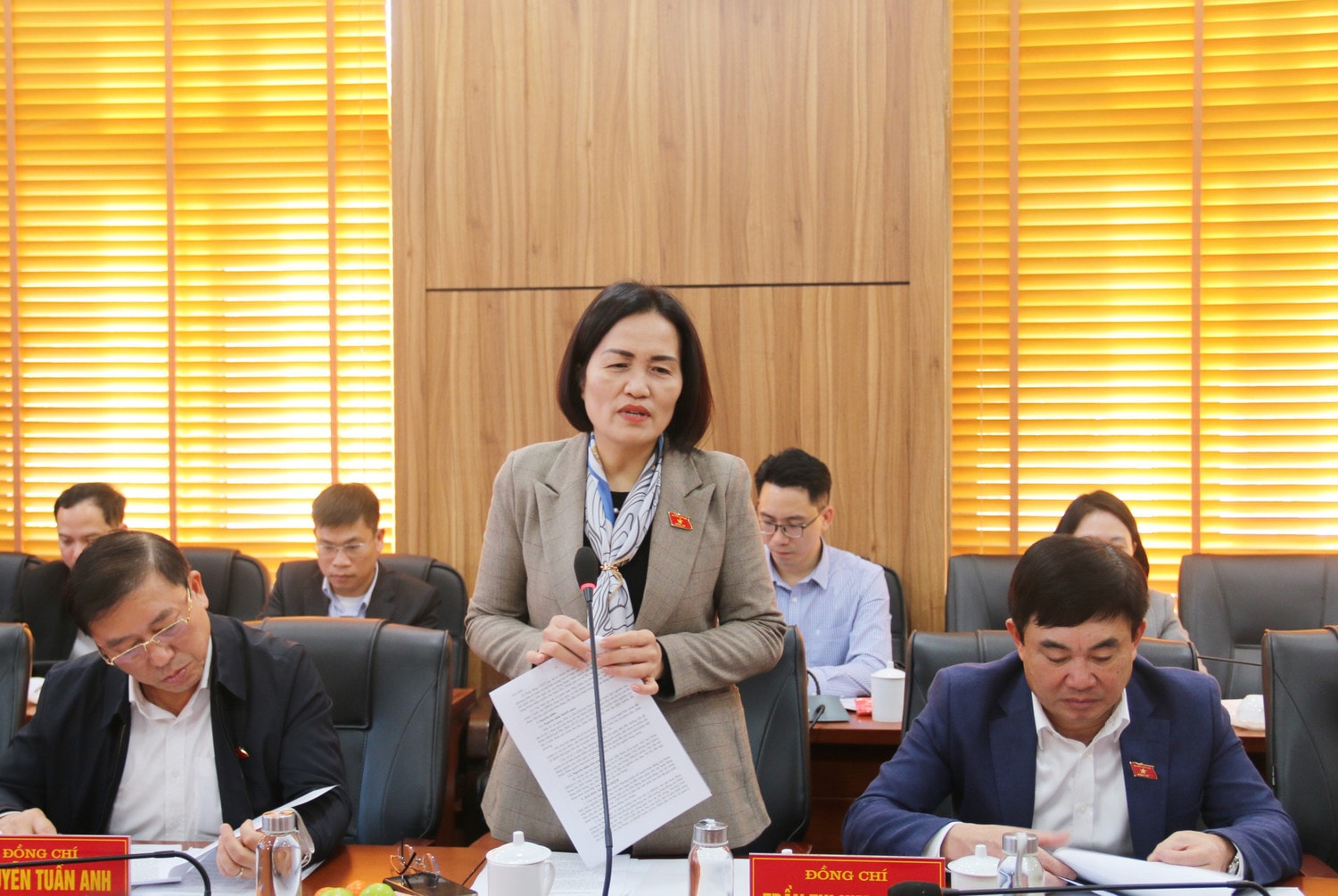 Ủy viên Thường trực Ủy ban Pháp luật Trần Thị Kim Nhung phát biểu tại hội nghị. Ảnh: M. Tuân