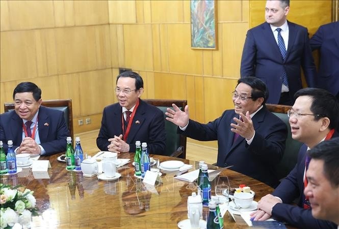 Thủ tướng Phạm Minh Chính phát biểu tại cuộc hội đàm với Thủ tướng Ba Lan Donald Tusk. Ảnh: Dương Giang/TTXVN