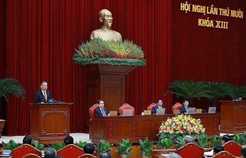 Tổng Bí thư Tô Lâm phát biểu khai mạc Hội nghị Ban Chấp hành Trung ương Đảng Cộng sản Việt Nam khóa XIII. Ảnh: TTXVN