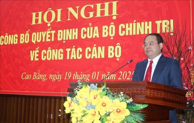 Bí thư Tỉnh ủy Cao Bằng Quản Minh Cường, nhiệm kì 2021-2025 phát biểu.