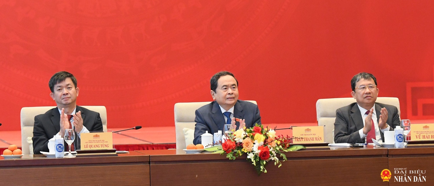 Chủ tịch Quốc hội Trần Thanh Mẫn tại cuộc gặp mặt. Ảnh: Lâm Hiển