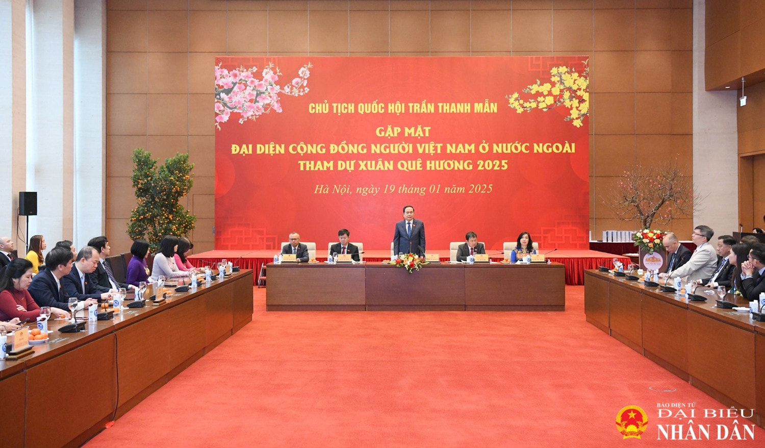 Chủ tịch Quốc hội Trần Thanh Mẫn phát biểu tại cuộc gặp mặt. Ảnh: Lâm Hiển