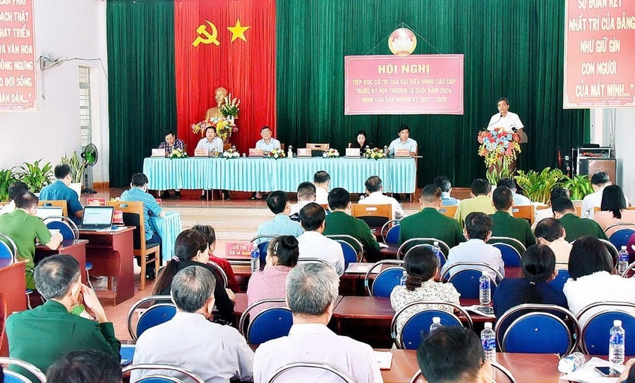 Tổ đại biểu HĐND tỉnh Gia Lai đơn vị huyện Đức Cơ tiếp xúc cử tri xã Ia Nan trước kỳ họp thường lệ cuối năm 2024 của HĐND tỉnh. Ảnh: Đức Thụy