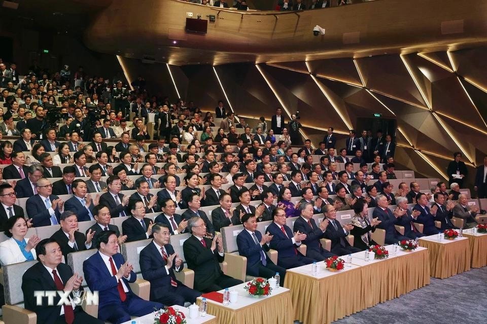 Tổng Bí thư Tô Lâm và lãnh đạo, nguyên lãnh đạo Đảng, Nhà nước dự lễ trao giải. Ảnh: Thống Nhất/TTXVN