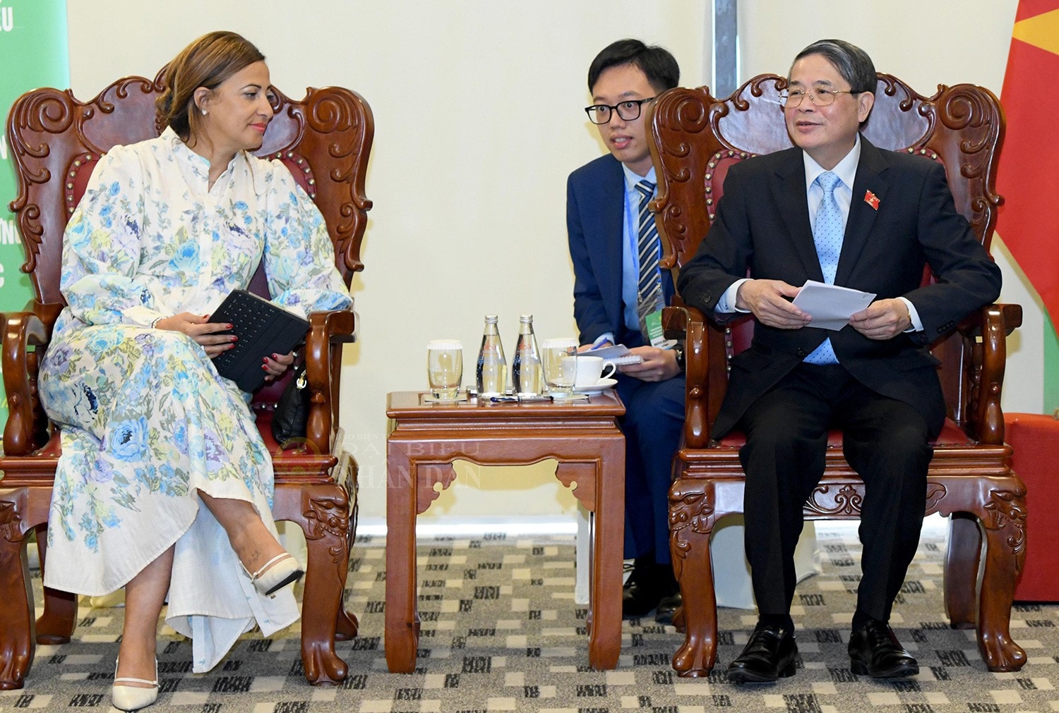 Phó Chủ tịch Quốc hội Nguyễn Đức Hải tiếp Chủ nhiệm Ủy ban Đối ngoại Quốc hội Pháp Bruno Fuchs. Ảnh: Lâm Hiển