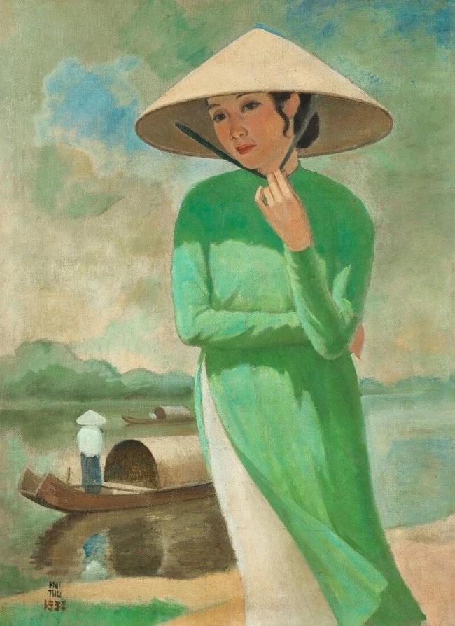 Tác phẩm "Phụ nữ đội nón bên sông" của Mai Trung Thứ. Ảnh: Sotheby's