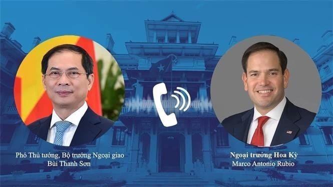 Vietnamese Deputy Prime Minister and Minister of Foreign Affairs Bui Thanh Son (L) holds phone talks with US Secretary of State Marco Rubio. (Photo: published by VNA) img-6610.jpg