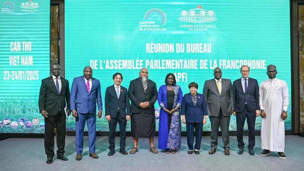 Delegates pose for a photo at the closing session of the APF Executive Committee's meeting. (Photo: VNA) img-6587.jpg