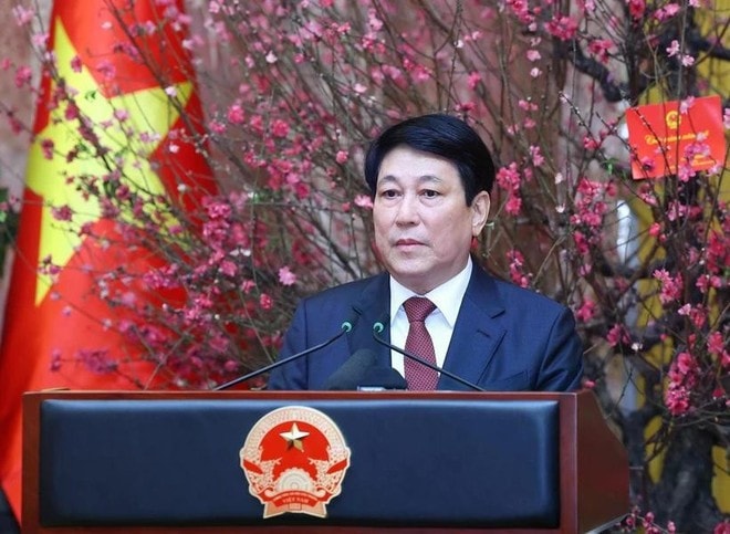 State President Luong Cuong speaks at the meeting. (Photo: VNA) State President Luong Cuong speaks at the meeting. (Photo: VNA)