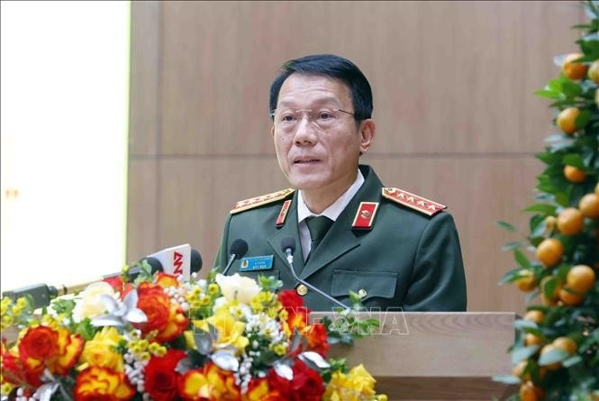 Ủy viên Bộ Chính trị, Bí thư Đảng ủy Công an Trung ương, Bộ trưởng Bộ Công an, Đại tướng Lương Tam Quang phát biểu. Ảnh: Phạm Kiên/TTXVN