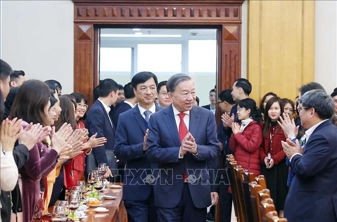 Tổng Bí thư Tô Lâm đến dự buổi gặp mặt. Ảnh: Thống Nhất/TTXVN