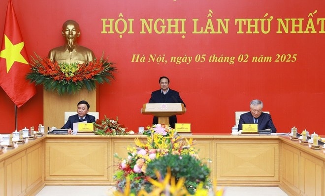 Thủ tướng Phạm Minh Chính, Bí thư Đảng ủy Chính phủ phát biểu khai mạc Hội nghị lần thứ nhất Ban Chấp hành Đảng bộ Chính phủ nhiệm kỳ 2020-2025. Ảnh: Dương Giang/TTXVN