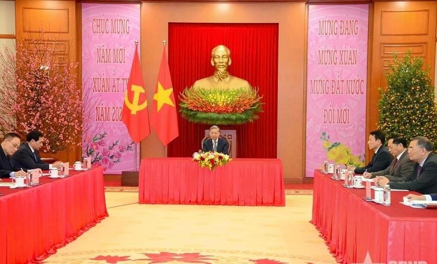 General Secretary of the Communist Party of Vietnam (CPV) Central Committee To Lam holds phone talks with First Secretary of the Communist Party of Cuba (CPC) Central Committee and President of Cuba Miguel Díaz-Canel. (Photo: qdnd.vn) img-6992.jpg