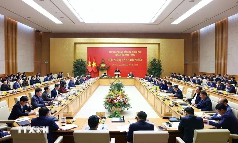 Hội nghị lần thứ nhất Ban Chấp hành Đảng bộ Chính phủ nhiệm kỳ 2020-2025. Ảnh: Dương Giang/TTXVN