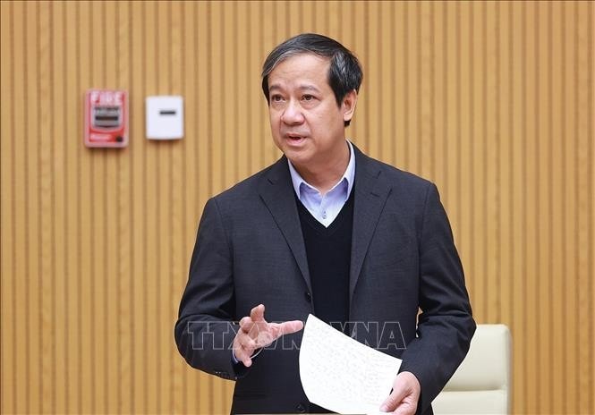 Bộ trưởng Bộ Giáo dục và Đào tạo Nguyễn Kim Sơn phát biểu. Ảnh: Dương Giang/TTXVN
