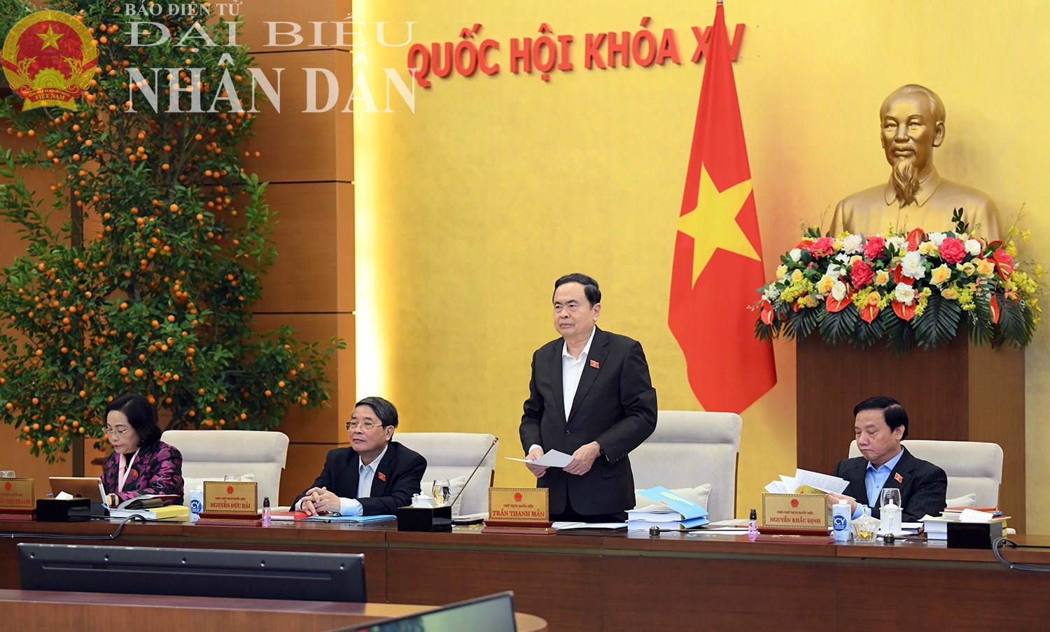 Chủ tịch Quốc hội Trần Thanh Mẫn phát biểu khai mạc Phiên họp thứ 42 của Ủy ban Thường vụ Quốc hội. Ảnh: Lâm Hiển