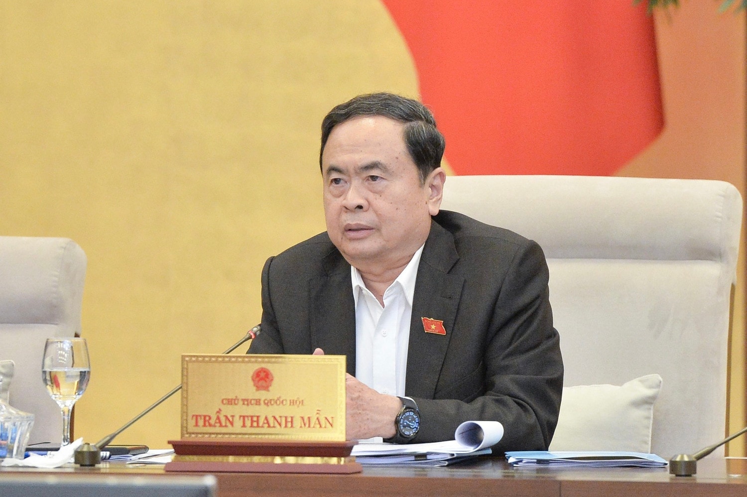 Chủ tịch Quốc hội Trần Thanh Mẫn phát biểu tại phiên họp. Ảnh: Hồ Long