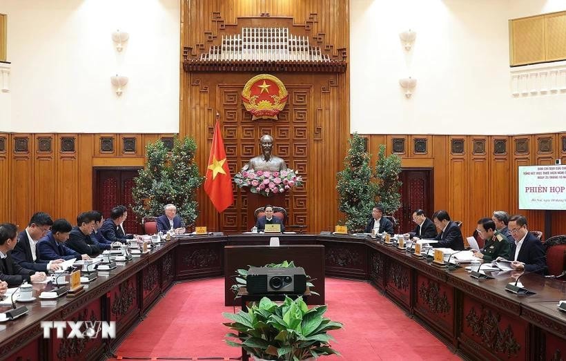 Thủ tướng Phạm Minh Chính chủ trì Phiên họp thứ 11 Ban Chỉ đạo tinh gọn bộ máy của Chính phủ. Ảnh: Dương Giang/TTXVN