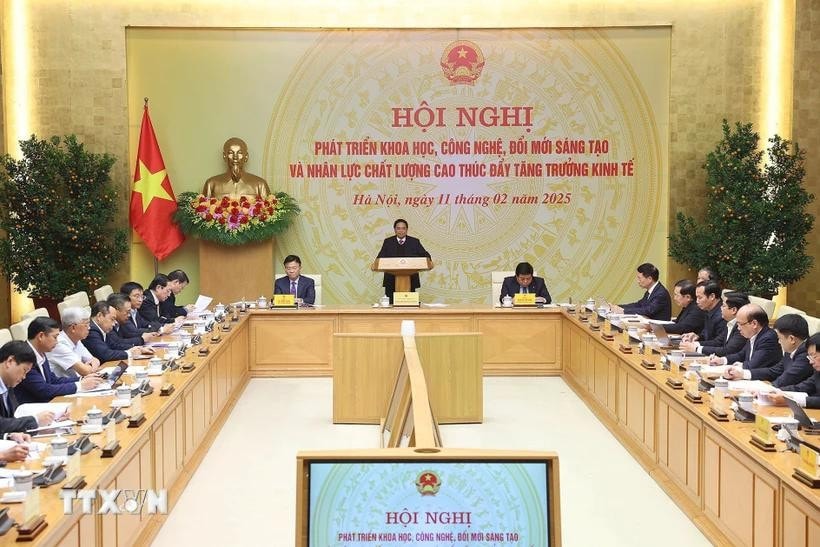 Thủ tướng Phạm Minh Chính khai mạc Hội nghị phát triển khoa học, công nghệ, đổi mới sáng tạo và nhân lực chất lượng cao. Ảnh: Dương Giang/TTXVN
