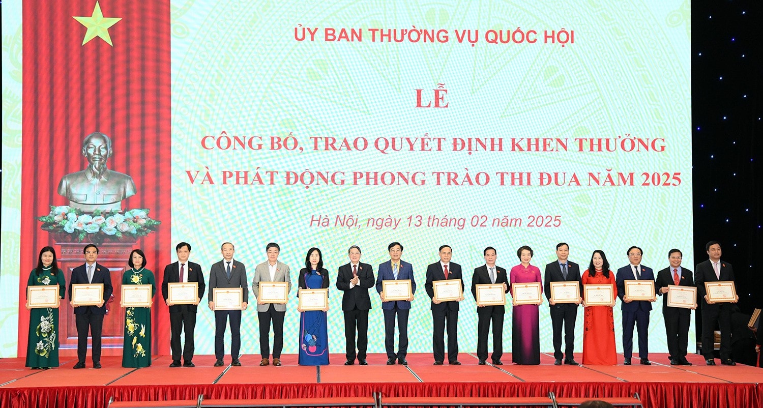 Phó Chủ tịch Quốc hội Nguyễn Đức Hải trao Bằng khen của Ủy ban Thường vụ Quốc hội tặng các cá nhân. Ảnh Lâm Hiển