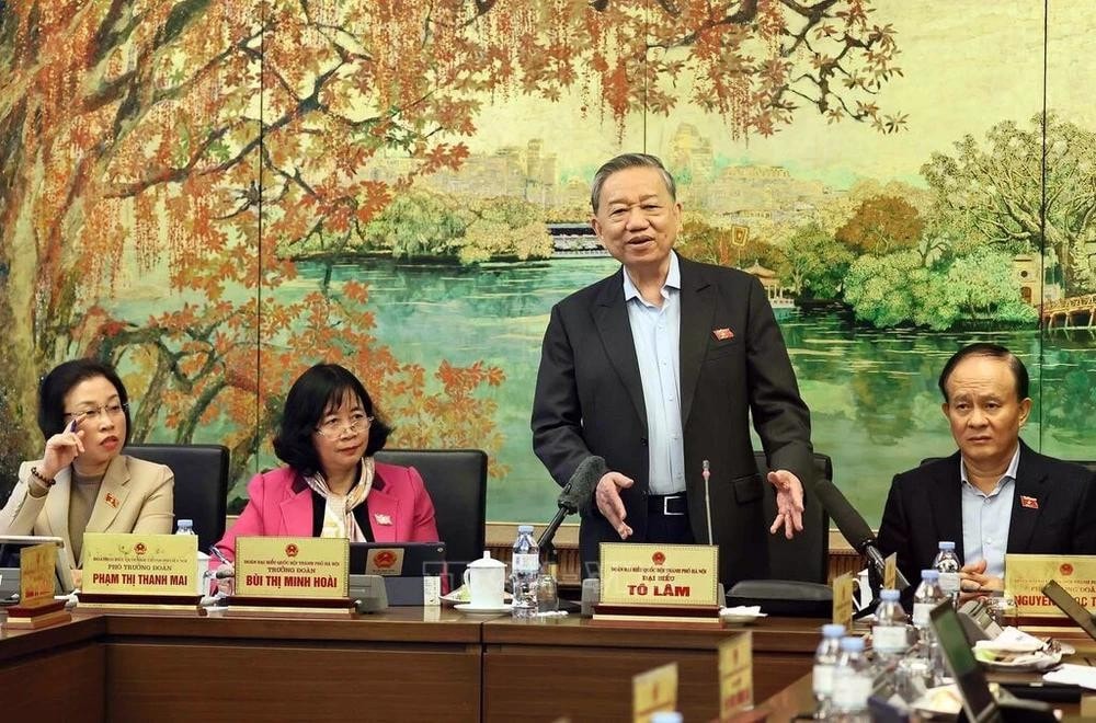 Party General Secretary To Lam speaks in a group discussion as part of the National Assembly’s 9th extraordinary session on February 15 morning. Photo: Lam Hien img-7314.jpg