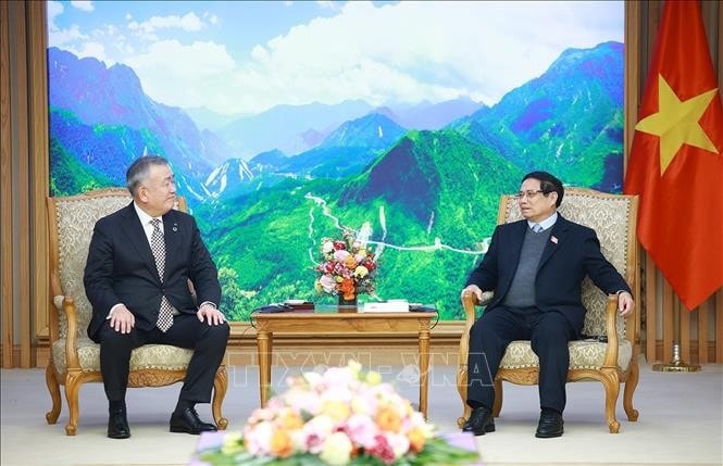 Thủ tướng Phạm Minh Chính tiếp ông Nagao Yutaka, Chủ tịch Tập đoàn Yamato (Nhật Bản). Ảnh: Dương Giang/TTXVN