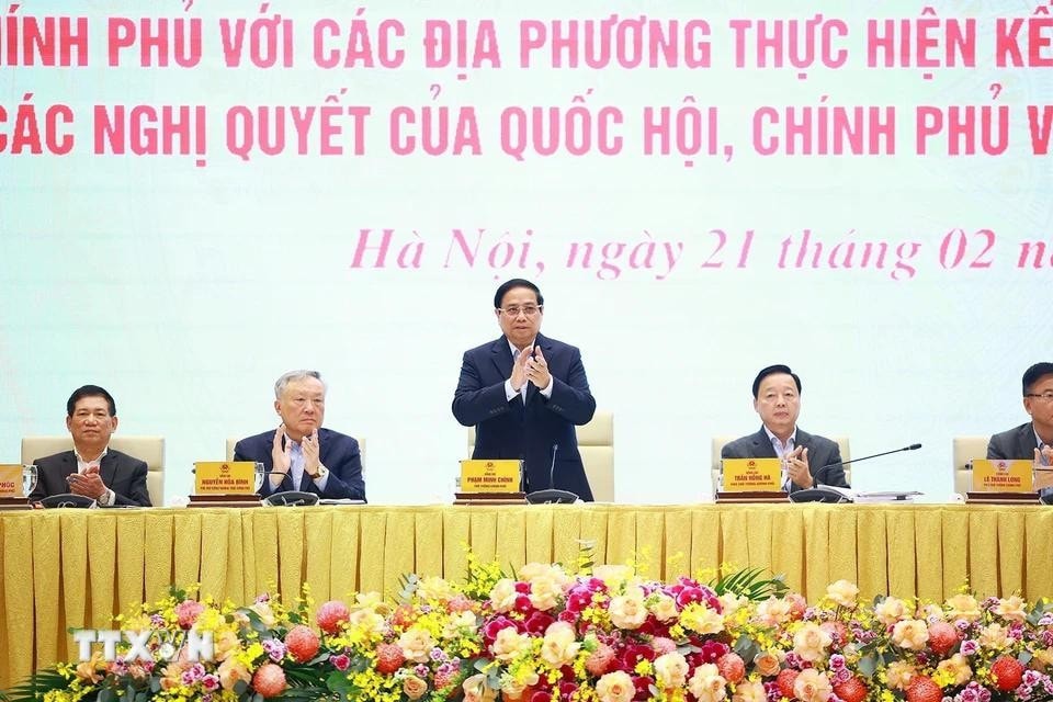 Thủ tướng Phạm Minh Chính chủ trì Hội nghị Chính phủ với các địa phương về tăng trưởng kinh tế. Ảnh: Dương Giang/TTXVN