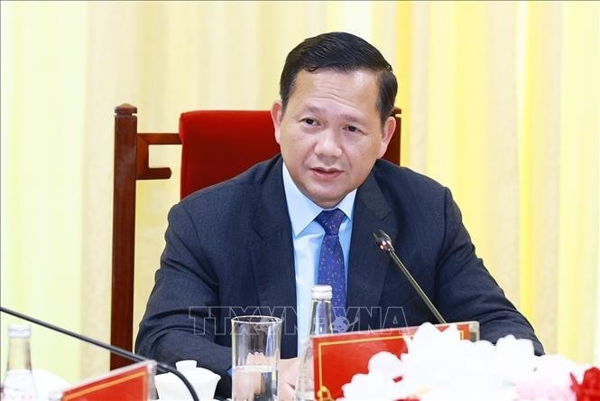 Thủ tướng Vương quốc Campuchia Hun Manet phát biểu. Ảnh: Dương Giang/TTXVN