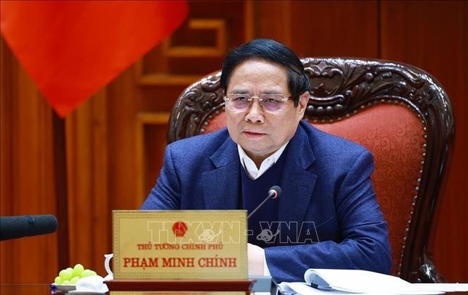 Thủ tướng Phạm Minh Chính chủ trì cuộc họp. Ảnh: Dương Giang/TTXVN